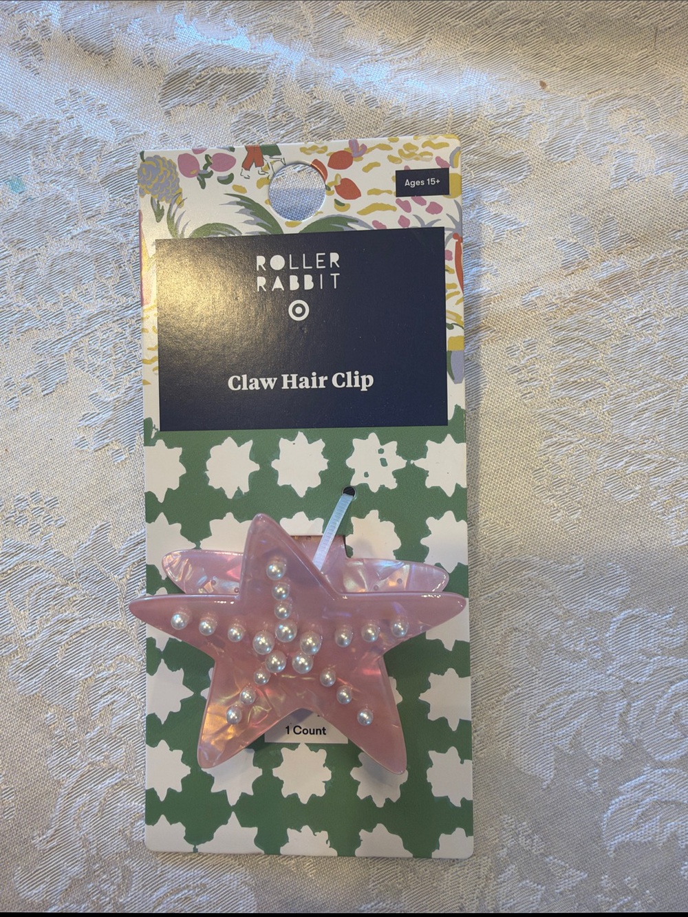 Roller Rabbit Pink Star Pearl Accent Claw Hair Clip